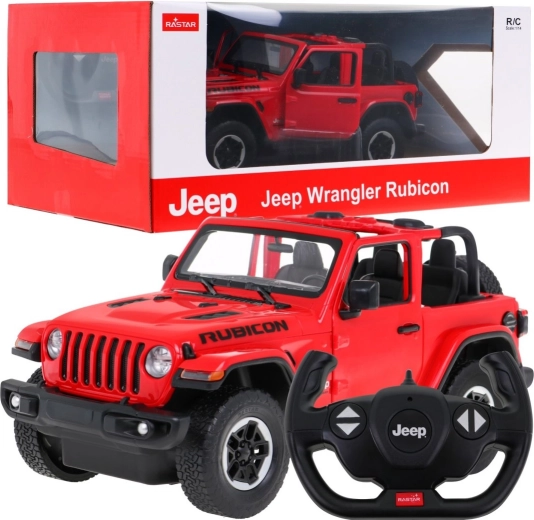 Coche RC Rastar Jeep Wrangler Rubicon rojo a escala 1:14 con mando de 2,4 GHz