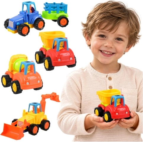 Vehículos de construcción con mecanismo push and go - 4 unidades