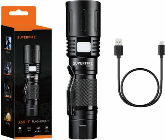Linterna Superfire X60-T recargable por USB, 1500 lm