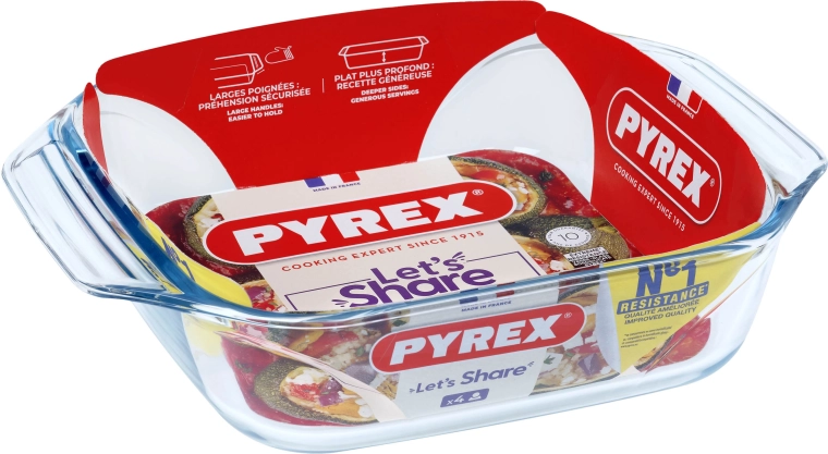 Fuente de horno de vidrio Pyrex con asas de vidrio de borosilicato 29 × 23 cm, 2,4 l