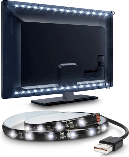 Tira LED Solight para TV y PC de 100 cm, USB con interruptor, luz blanca fría