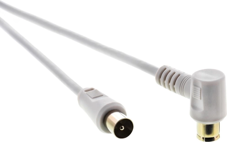 Cable coaxial de antena Sencor, conector macho–hembra de 90°, 5 m, blanco