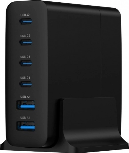 Cargador universal GaN de 75 W con 6 puertos USB negro