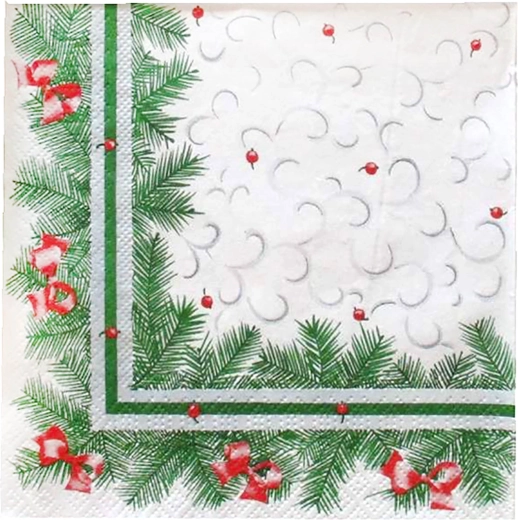 Servilletas de varias capas con motivos de ramas de abeto navideñas de 33 × 33 cm