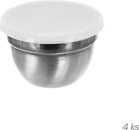 Juego de cuencos de acero inoxidable para salsas con tapas de plástico 8 cm, 4 uds