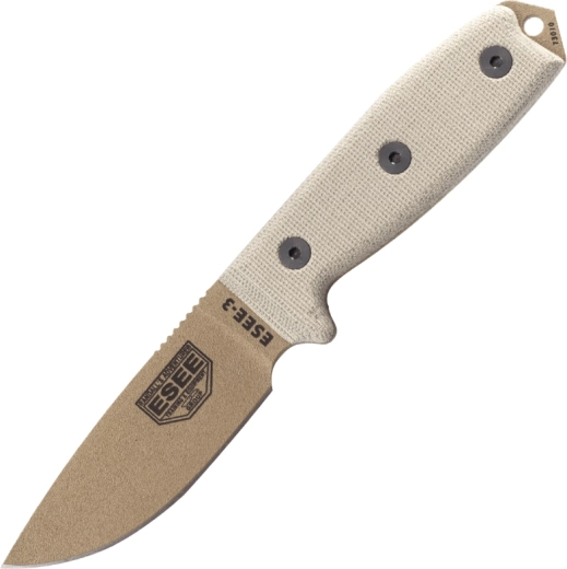 Cuchillo outdoor ESEE 3 Dark Earth con empuñadura de micarta y funda