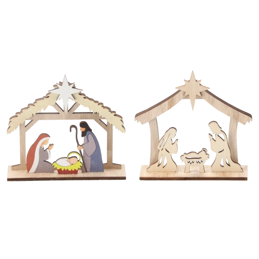 Adorno navideño de madera Belén Szopka – set de 12 uds.