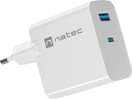 Cargador GaN Natec Ribera 65W USB-A y USB-C blanco