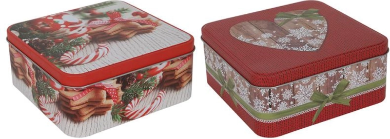 Lata para galletas navideñas 15 × 15 × 7 cm – mix de motivos navideños