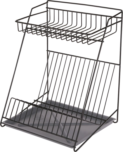 Escurridor de platos de dos niveles con bandeja negro 30 cm
