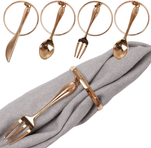 Aros metálicos dorados para servilletas con cubiertos colgantes, 4 cm, set de 4 uds.