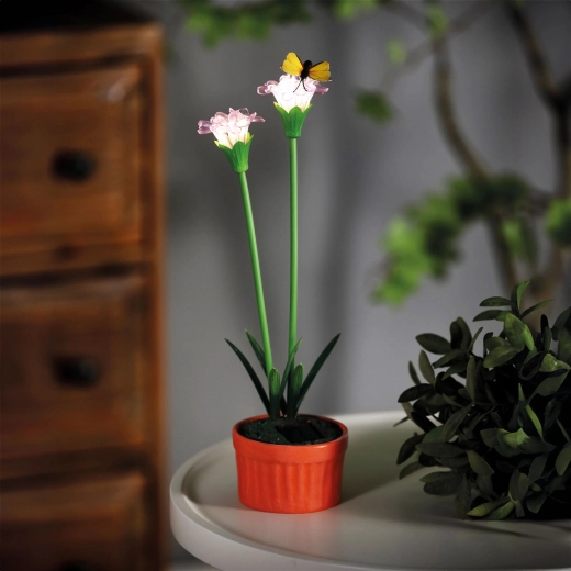 Flor solar morada con 10 LED de luz blanca cálida