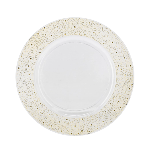 Bajoplato decorativo redondo 33 cm, transparente con decoración dorada