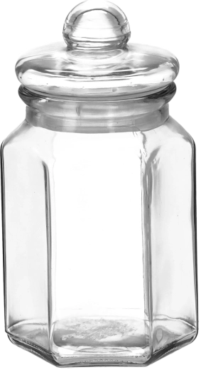 Tarro de vidrio 850 ml hexagonal con tapa de vidrio