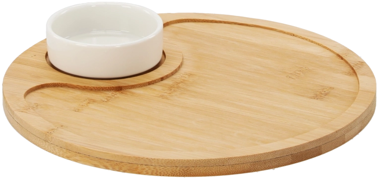 Bandeja de servir de bambú con cuenco de porcelana 25 cm