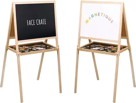 Jeujura pizarra de madera multifuncional de doble cara con superficie magnética 56 × 43 cm