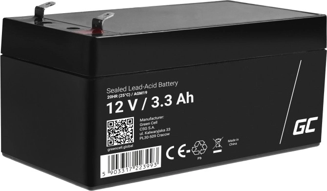Batería AGM VRLA sin mantenimiento GREEN CELL 12 V 1,3 Ah para alarmas, cajas registradoras y juguetes