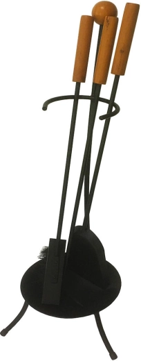 Herramientas para chimenea con soporte de 67 cm, negro, acero y madera – set de 3 piezas
