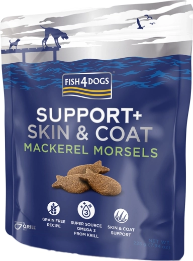 Fish4Dogs snacks para perros Support+ pelaje y piel caballa 225 g