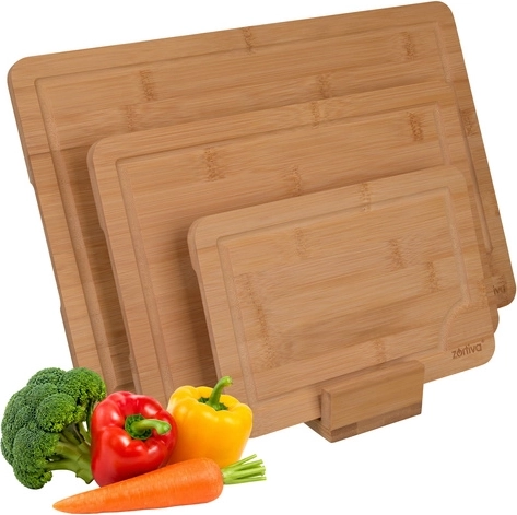 Juego de tablas de cortar de bambú Zortiva con soporte, 3 uds.