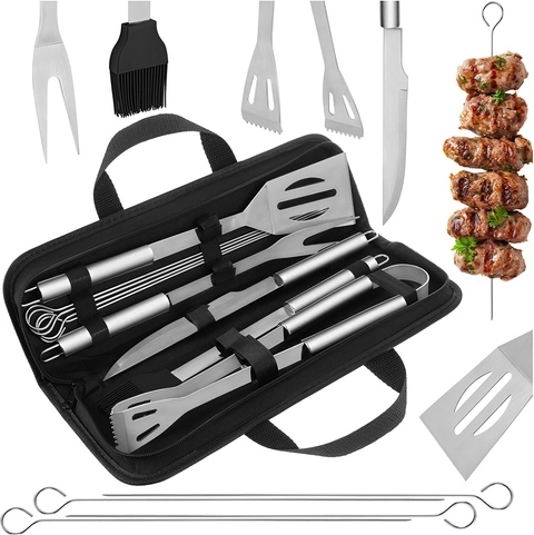 Juego de utensilios para barbacoa KAMINER de acero inoxidable, 9 piezas en estuche rígido