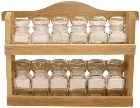 Estantería de madera con especieros de 150 ml y 120 ml