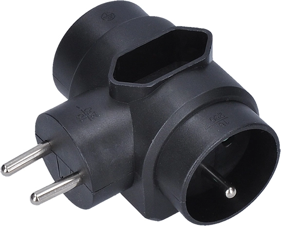 Regleta compacta Solight de 3 tomas (1 × 2,5 A + 2 × 10 A), negra - 1 unidad