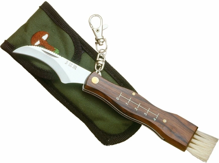 Cuchillo plegable para setas JOKER de 7 cm con mango de madera y funda de nylon
