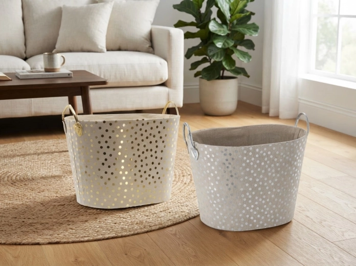 Cesto para ropa y juguetes con lunares 38 × 48 × 34 cm
