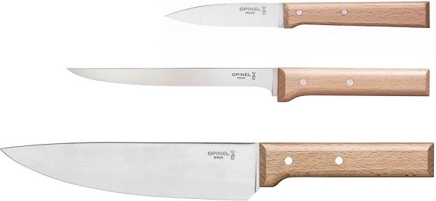 Opinel Parallele set de cuchillos de cocina, madera de haya, 3 uds.