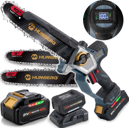 Motosierra de batería Humberg con espadas de 8 y 10 pulgadas
