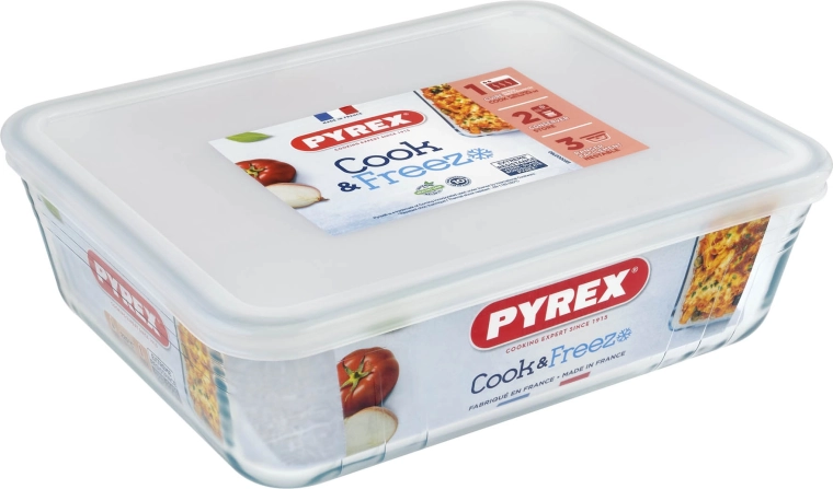 Recipiente de vidrio PYREX de 2,6 l con tapa, 24 × 19 × 8 cm