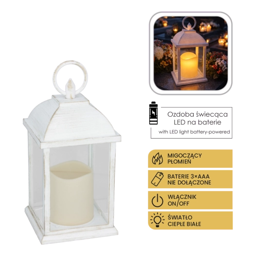 Farol LED blanco con vela parpadeante 10,5 × 10,5 × 20,5 cm - 1 pieza