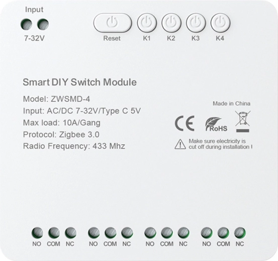 Módulo de conmutación de 4 canales ZigBee Avatto con contacto libre de potencial DC 32 V