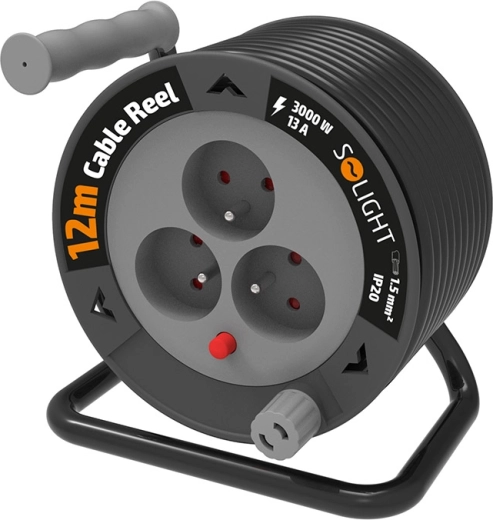 Solight alargador en carrete de 12 m con 3 tomas