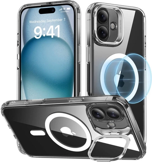 ESR Classic Hybrid HaloLock funda con soporte para iPhone 16 Plus transparente