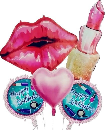 Set de globos de cumpleaños para chicas: pintalabios, labios y Happy Birthday, 5 uds