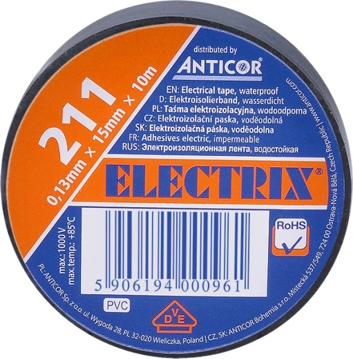 Solight cinta aislante 15 mm x 0,13 mm x 10 m negra