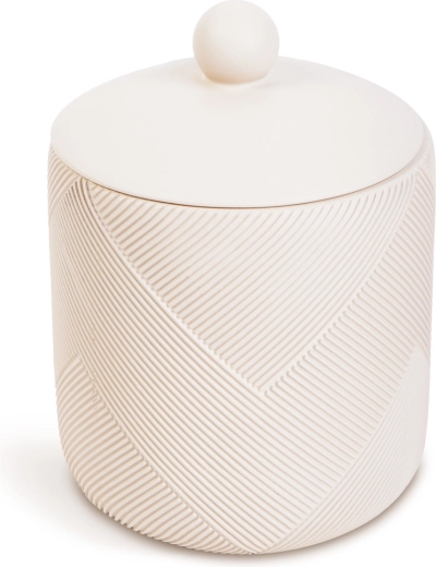 Recipiente de almacenamiento para baño con tapa en color beige mate