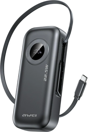 Powerbank Awei PA-9 10 000 mAh 22,5 W con cable USB-C integrado negro