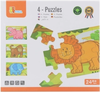 Puzles de madera de la jungla – 4 animalitos para niños a partir de 24 meses