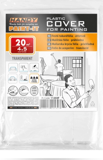 Lámina protectora extrafuerte para pintura de LDPE transparente, 4 × 5 m