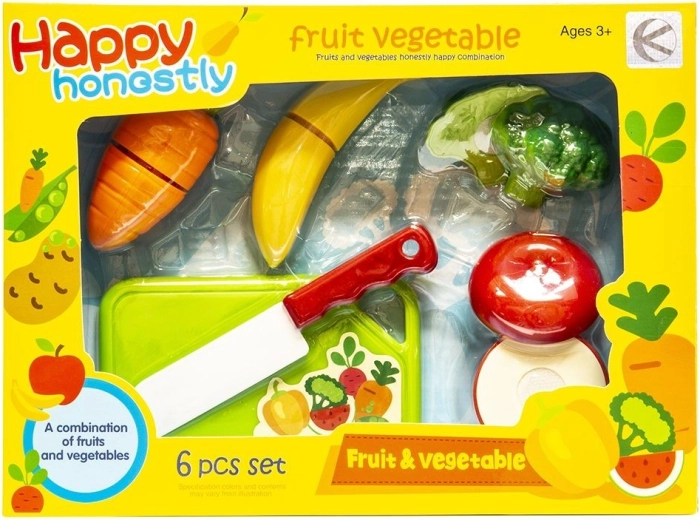 Set de frutas y verduras para cortar con tabla y cuchillo - 1 pieza