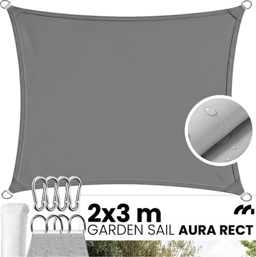 AURA lona de sombreo para jardín rectangular 2 × 3 m gris