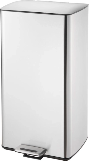 Papelera de pedal de acero inoxidable 30 l, cuadrada, con cubeta interior de plástico
