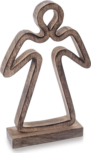 Figura navideña de ángel de madera de mango 29 cm