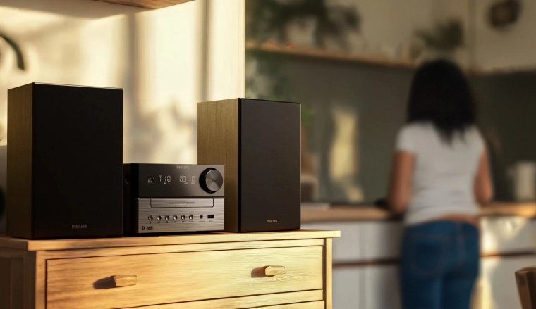 Potente sonido estéreo con 20 W RMS y bass‑reflex