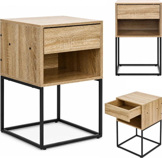 Mesita de noche con cajón y estante ModernHome en acabado de roble claro