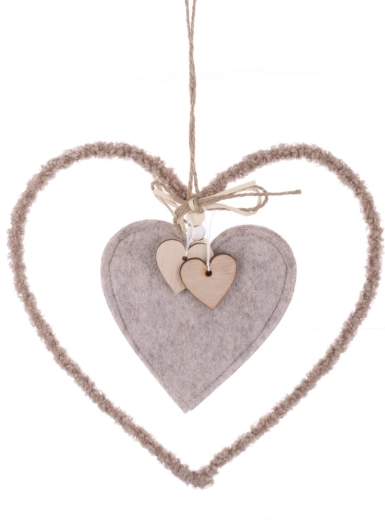 Corazón de tela colgante marrón