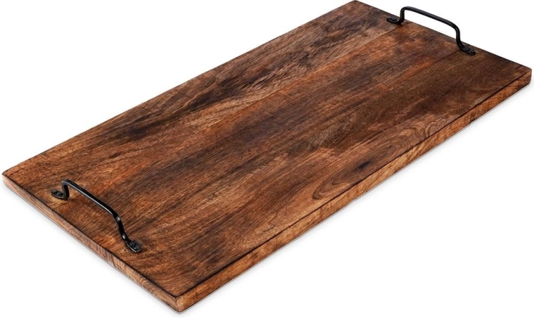 Tabla de servir de madera con asas metálicas 56 × 29,5 cm